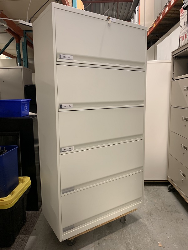 5 Drawer Lateral Filing Cabinet Teknion White Recessed